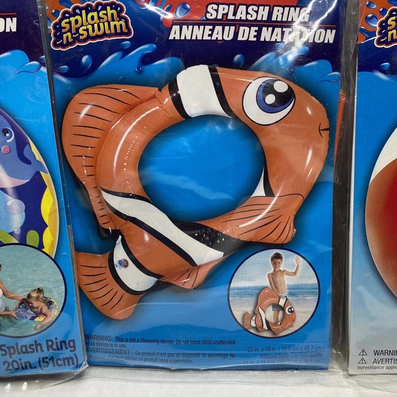 Splash-N-Swim - Beach Ball 20 in, Fish Splash Ring 22”, & Sea Life Ring 20” NEW - Picture 3 of 5